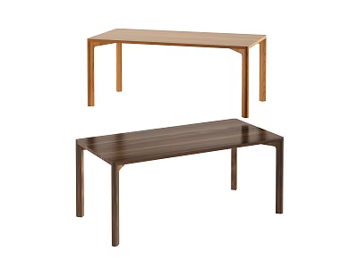 Two Different Wooden Dining Tables with Light and Dark Wood Simple Design and Straight Legs 3d model
