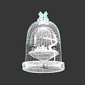 Enclosed Magical Cloche Featuring Miniature Character Floating Creatures And Glowing Lights