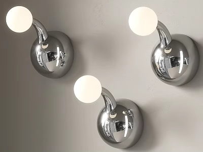 Modern Silver Wall Lamps With Round Globe Shades Mounted On Gray Wall 3d model