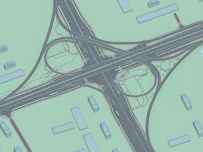 Urban Modern Bridge Interchange With Multi Lane Roads Loop Ramps And Buildings 3d model Urban Modern Bridge Interchange With Multi Lane Roads Loop Ramps And Buildings 3d model