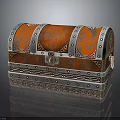 Vintage Red Treasure Chest With Metal Straps Rivets And Decorative Lock On Reflective Black Surface