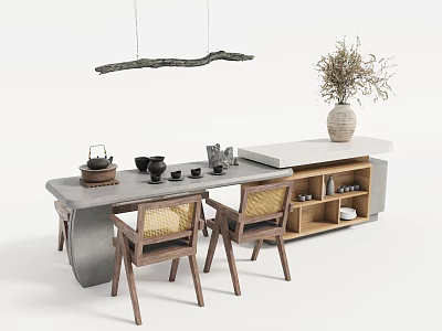 Quiet Guide Table Dining Table and Chair Combination Chandelier Jewelry Ornaments Plants 3d model