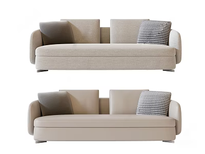 Beige Sectional Sofa With Dark Gray And Black White Checkered Pillows 3d model