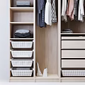 Modern Wooden Wardrobe With Hanging Rods Drawers And Storage Shelves