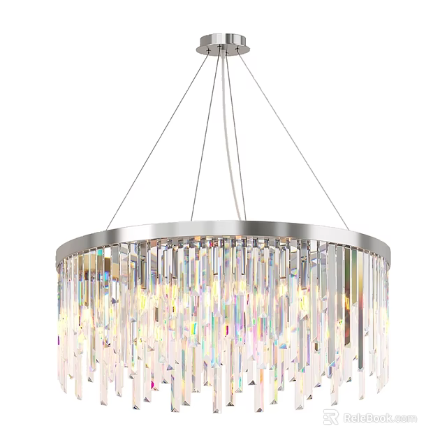 Elegant Modern Crystal Chandelier With Hanging Prisms And Circular Frame 3d model 