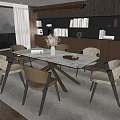 Modern Dining Table Set With Six Chairs And Bookshelf In Bright Room