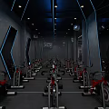 Modern Fitness Gym Interior With Rows Of Stationary Bikes And Mirrored Walls