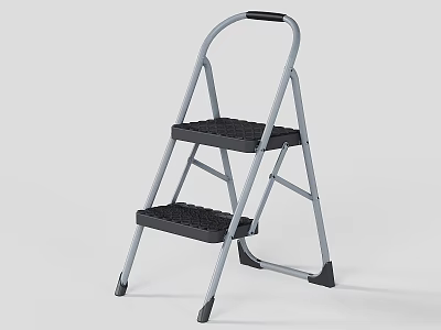 Two Step Metal Step Ladder With Black Steps And Handrail For Home Use 3d model