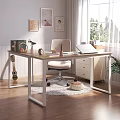 Desk With Laptop Stationery Headphones Potted Plant Chair Drawer Cabinet And Natural Light