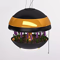 Modern Yellow Black Chandelier With Purple Flowers And Illuminated Design