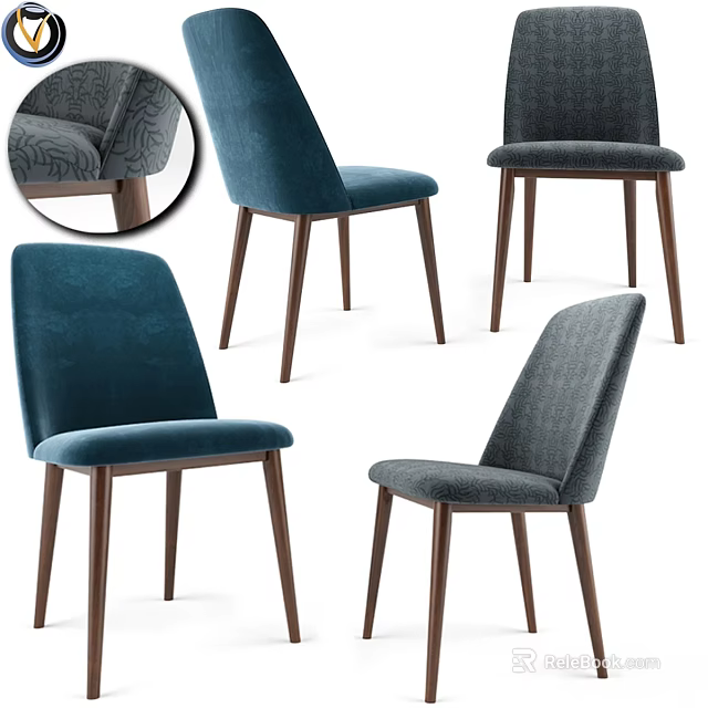 Modern Accent Chair With Teal Gray Velvet Fabric And Wooden Legs Design 3d model 