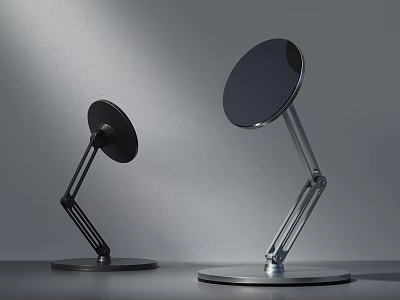 Modern Black And Silver Table Lamps With Adjustable Metal Arms And Round Bases 3d model