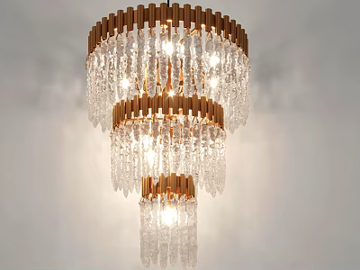 Elegant Multi Tiered Crystal Chandelier With Golden Frame And Hanging Clear Crystals 3d model