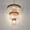 Elegant Multi Tiered Crystal Chandelier With Golden Frame And Hanging Clear Crystals
