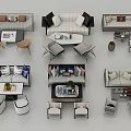 Modern Sofa Coffee Table Set with Various Styles and Decorative Elements and Pillows