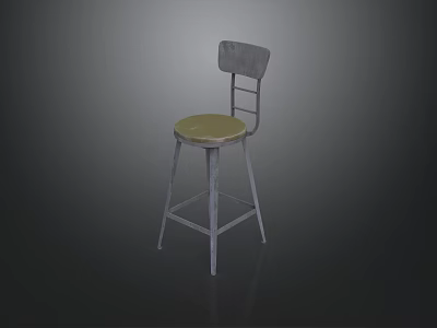 Modern Metal Bar Stool With Green Seat Cushion And Backrest 3d model