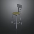 Modern Metal Bar Stool With Green Seat Cushion And Backrest