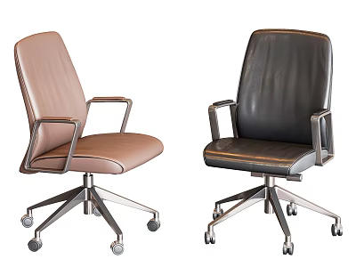 Modern Office Chair With Light Brown And Black Leather Seats Metal Base And Wheels 3d model