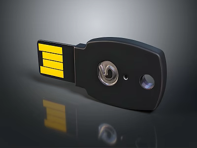 Black USB Flash Drive With Yellow Stripes And Indicator Lens Design 3d model