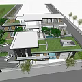 Modern Detached Villa With Green Roof Garden Glass Terraces And Plants