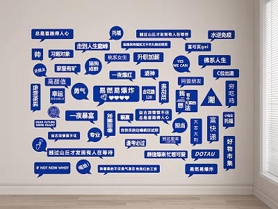 Blue Vocabulary Word Tags Wall With Various Concept Keywords On White Background 3d model