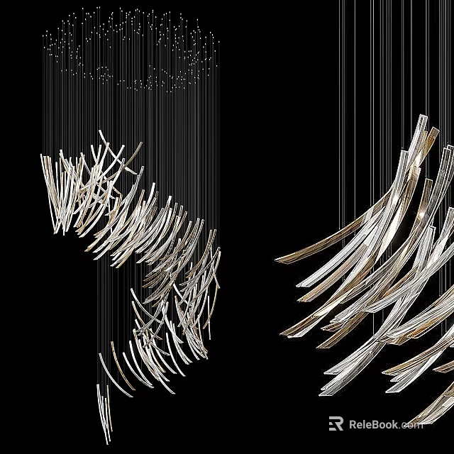 Modern Unique Artistic Chandelier With Streamlined Curved Metal Structure For Interior Decoration 3d model 
