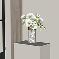 Elegant White Flowers in Marble Vase Placed on White Table Near Window With Curtain