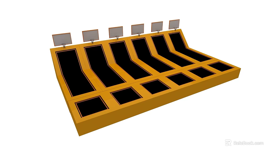 Yellow Architectural Exterior Wall With Black Grooves And White Top Panels 3d model 