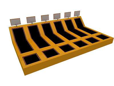 Yellow Architectural Exterior Wall With Black Grooves And White Top Panels 3d model