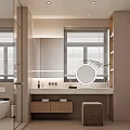 Modern Bathroom Interior Design With Round Mirror Vanity Toilet And Window Blinds