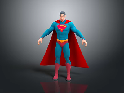 Superman Game Movie Character 3D Render With Blue Suit Red Cape Yellow Belt S Logo 3d model