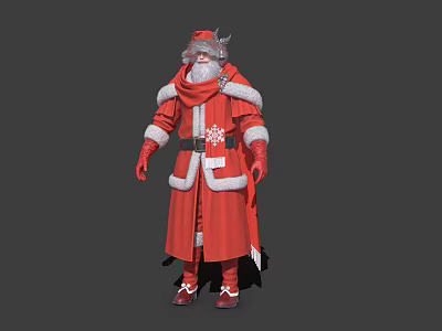 Game Movie Character in Red Santa Costume with White Trim Long Coat Red Boots 3d model
