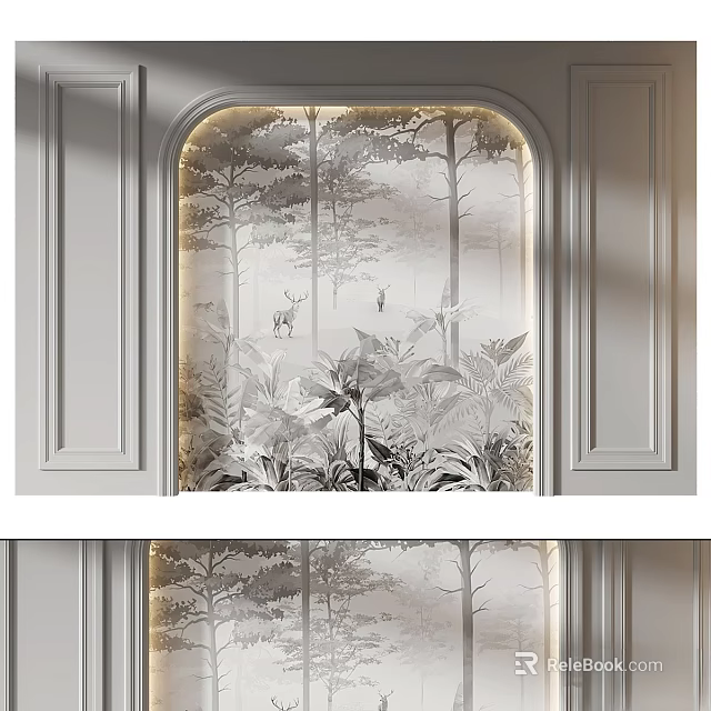 Modern Elegant Decorative Wall Hanging With Natural Tree Deer And Plant Patterns 3d model 
