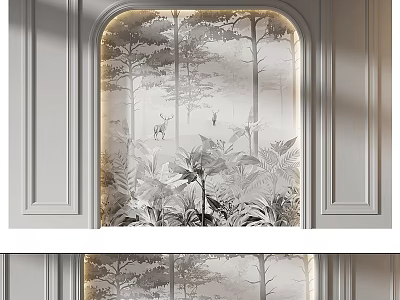 Modern Elegant Decorative Wall Hanging With Natural Tree Deer And Plant Patterns 3d model