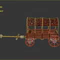 Vintage Wooden Carriage With Red Patterned Canopy And Spoked Wheels