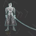 Silver Haired Game Movie Character In Black Robe And Silver Armor With Long Sword