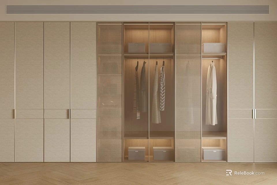 Elegant Modern Wardrobe Interior Design With Glass Doors And Built in Storage 3d model 