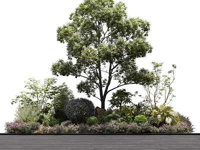 Majestic Arbor in Garden Landscape with Dense Foliage and Surrounding Shrubs Flowers 3d model