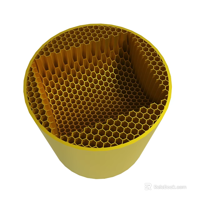 Yellow Cylindrical Honeycomb Structure With Hexagonal Cells For Industrial Use 3d model