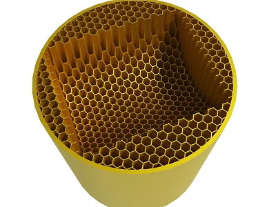 Yellow Cylindrical Honeycomb Structure With Hexagonal Cells For Industrial Use 3d model