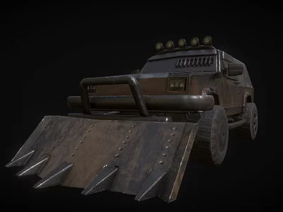Rugged Off Road Vehicle Featuring Spiked Front Plow and Roof Mounted Spotlights 3d model