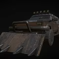 Rugged Off Road Vehicle Featuring Spiked Front Plow and Roof Mounted Spotlights