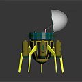 Futuristic Mechanical Device With Yellow Legs Cylindrical Parts And Transparent Spiral Sphere
