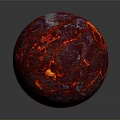 Glowing Red Lava Sphere With Flowing Texture On Dark Reflective Background 3d model