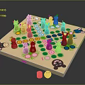 Children's Wooden Board Game with Colorful Animal Figurines Green Leaf Patterns and Wooden Dice