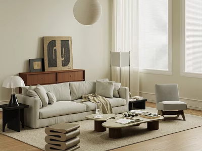 Modern Light Gray Sofa Coffee Table Set With Accent Chair And Decorative Art 3d model