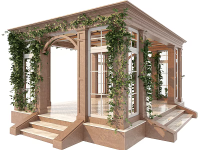 Elegant Garden Porch Design With Arched Entrance Stone Steps And Climbing Vines 3d model