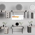 Modern Dressing Tables with Round Mirrors Drawers and Decorative Accessories 3d model