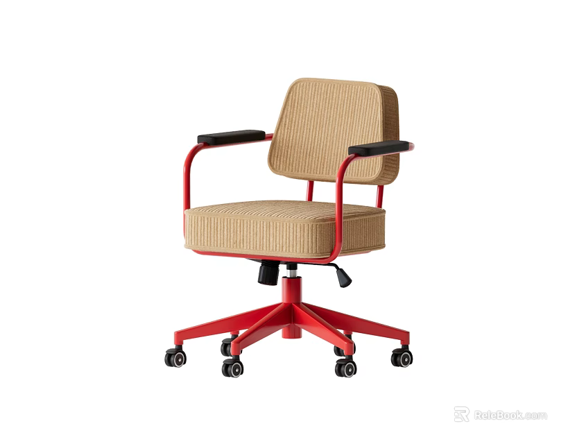 Comfortable Children's Chair With Beige Fabric Black Armrests Red Frame And Five Star Caster Wheels 3d model 