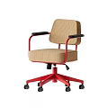 Comfortable Children's Chair With Beige Fabric Black Armrests Red Frame And Five Star Caster Wheels
